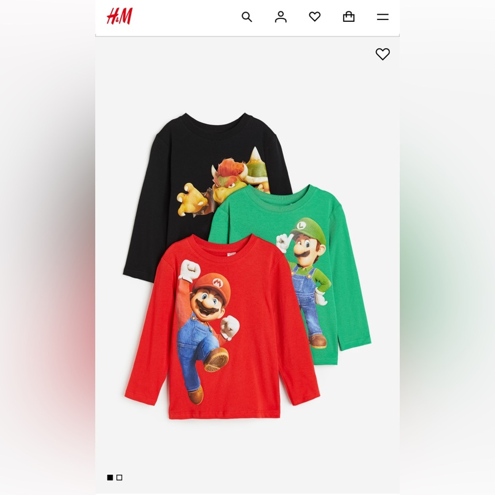 H&M Kids Long Sleeve Mario Tees - Black, Red, Green